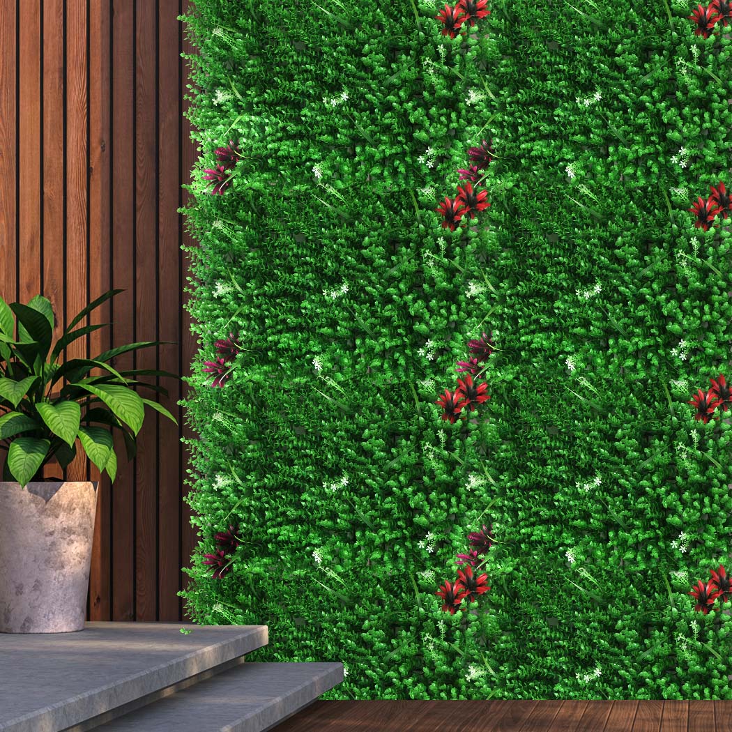 Set of 10 Artificial Grass Boxwood Hedge Fence Garden Green Wall Mat Outdoor