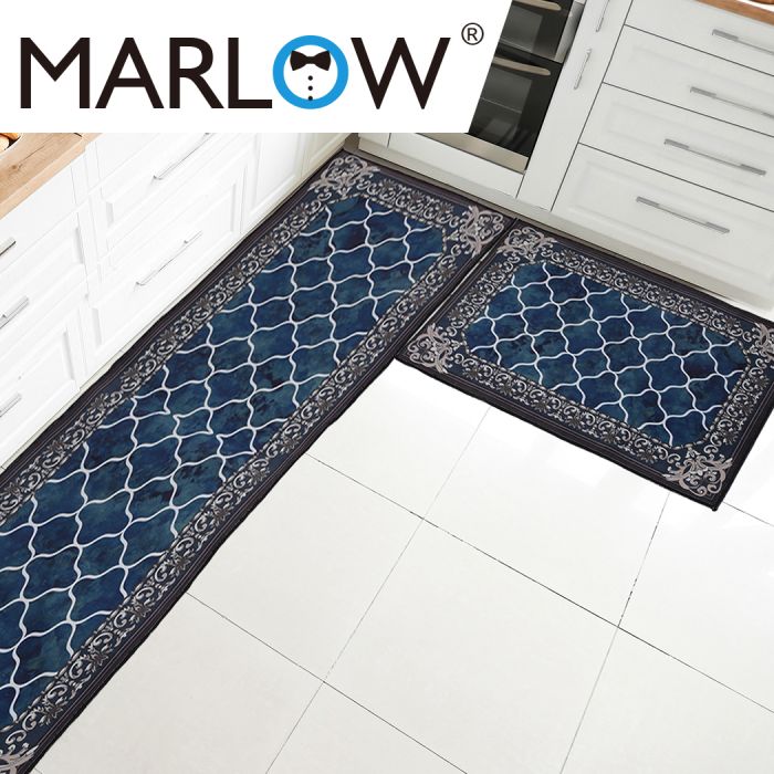 Sable Set of 2 45x180 and 45x75 Kitchen Floor Mat Area Rugs Non-Slip Door Mat
