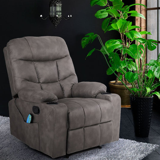 Pax Electric Massage Recliner Chair Heated 8-point Lounge Armchair - Grey