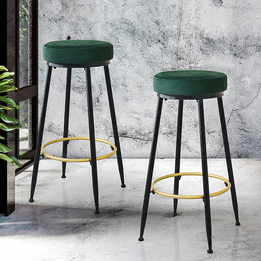 Set of 2 Amsterdam Upholstered Bar Stools Backless Velvet Kitchen Counter Chairs - Black Teal & Gold