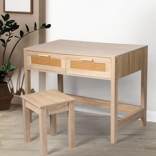 Table Set Rattan Wood Table Desk Stool Home Office Desks