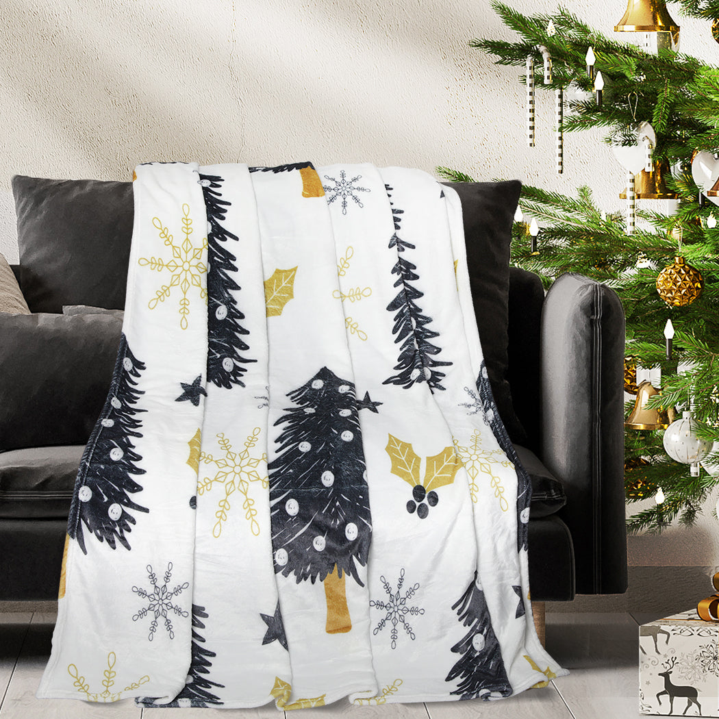 Wreathen Throw Soft Blanket Xmas Flannel Double Sided Warm Fleece Decor Christmas Single - White