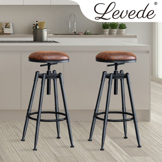 Set of 2 Trieste Rustic Industrial Bar Stool Kitchen Stool Barstool Swivel Dining Chair - Wood