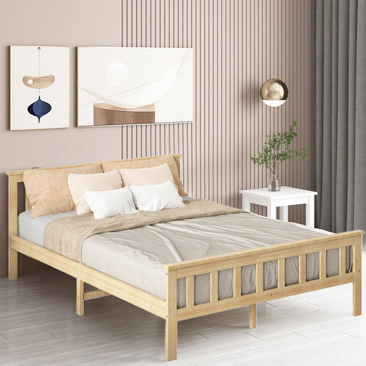 Mia Wooden Bed Frame Base Solid Timber Pine Wood Natural - Queen
