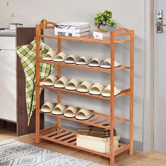 Set of 2 5 Tier Bamboo Shoe Rack Shoes Organizer Storage Shelves Stand Shelf