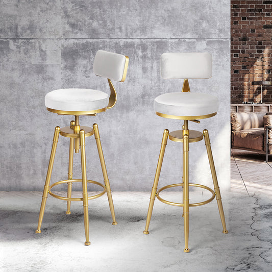 87cm Odesa Bar Stools Kitchen Stool Chair Swivel Barstools Velvet Padded Seat - White & Gold