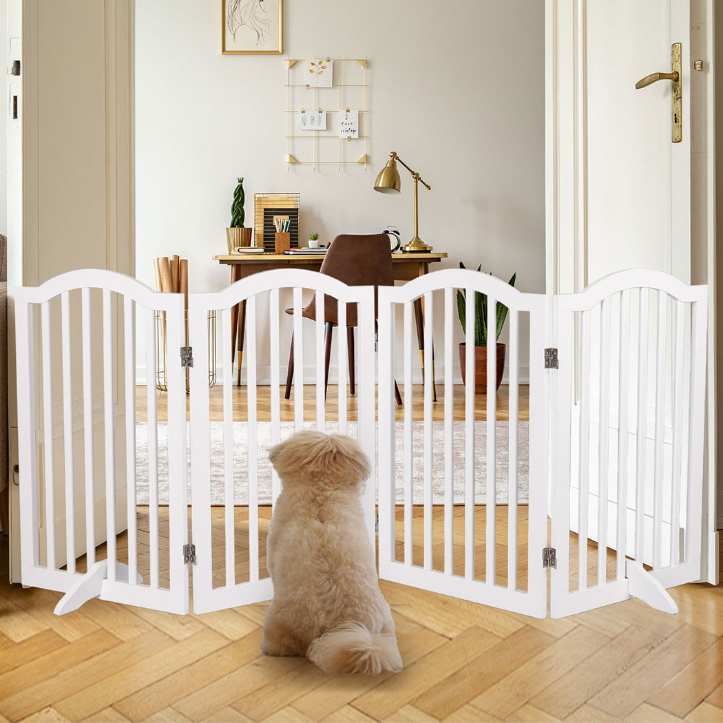 Wooden Pet Gate Dog Fence Safety Stair Barrier Security Door 4 Panels White - White
