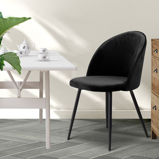 Brooke Set of 2 Dining Chairs Kitchen Cafe Lounge Sofa Upholstered Velvet - Black