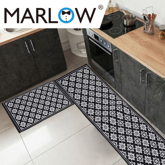 Sachi Set of 2 45x180 and 45x75 Kitchen Floor Mat Area Rugs Non-Slip Door Mat
