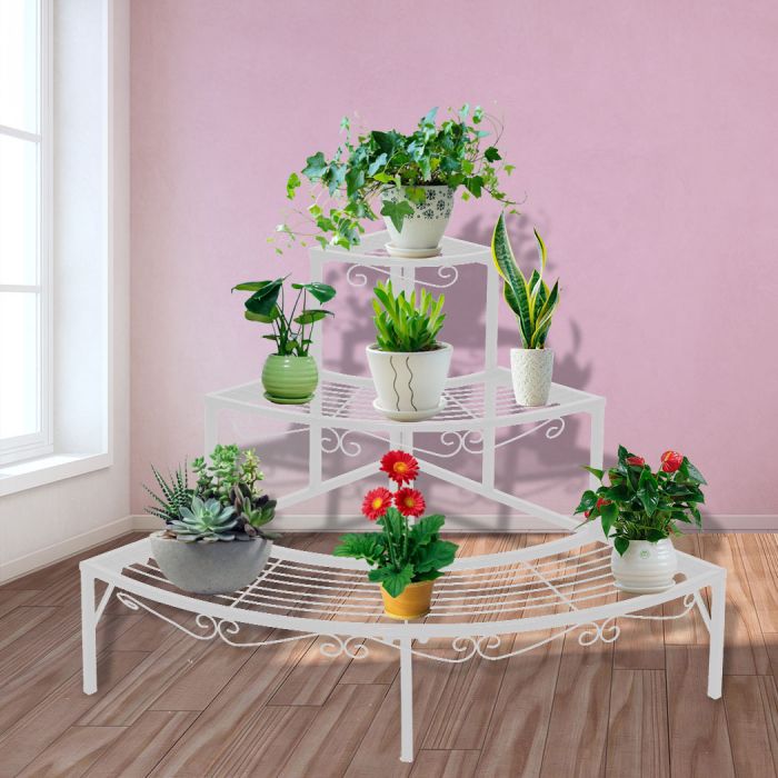 Set of 2 Levede Plant Stand Outdoor Indoor Garden Metal 3 Tier Planter Corner Shelf