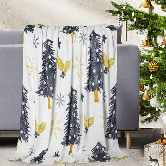 Wreathen Throw Soft Blanket Xmas Flannel Double Sided Warm Fleece Decor Christmas Queen - White