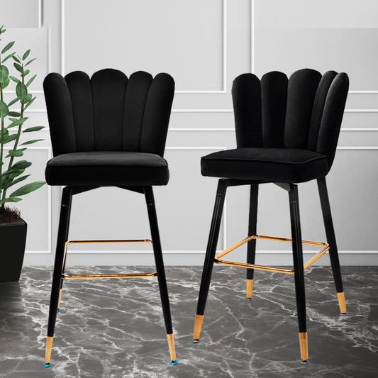 Set of 2 Rennes Bar Stools Kitchen Stool Chairs Velvet Swivel Barstools Luxury - Black