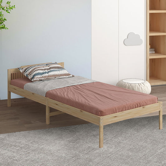 Ashley Wooden Bed Frame Base Solid Timber Pine Wood Natural no Drawers - King Single