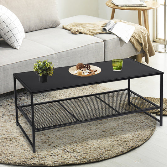 Ision Coffee Table 2-Tier Spacious Design Steel Home Shelf Waterproof End - Black