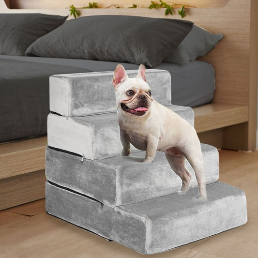 Pet Stairs 4 Steps Ramp Portable Adjustable Climbing Ladder Soft Washable Dog