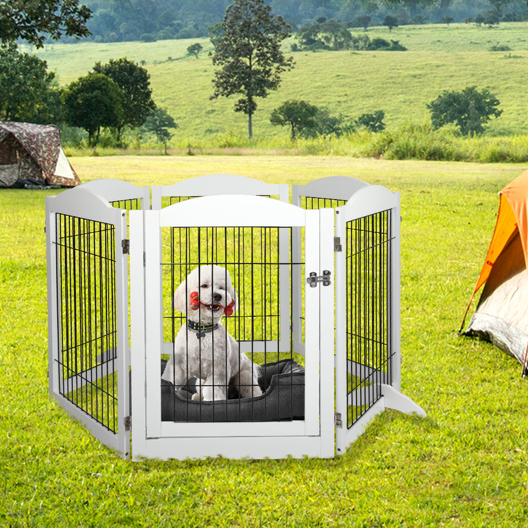 6 Panels Pet Dog Playpen Puppy Exercise Cage Enclosure Fence Indoor White - White