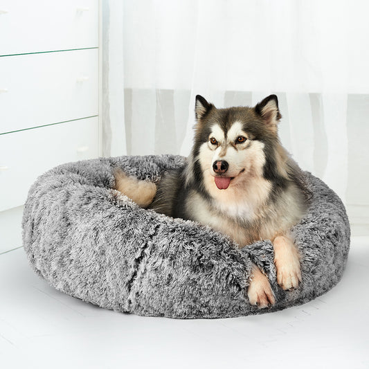 Foxhound Dog Beds Pet Cat Donut Nest Calming Mat Soft Plush Kennel - Charcoal XXLARGE