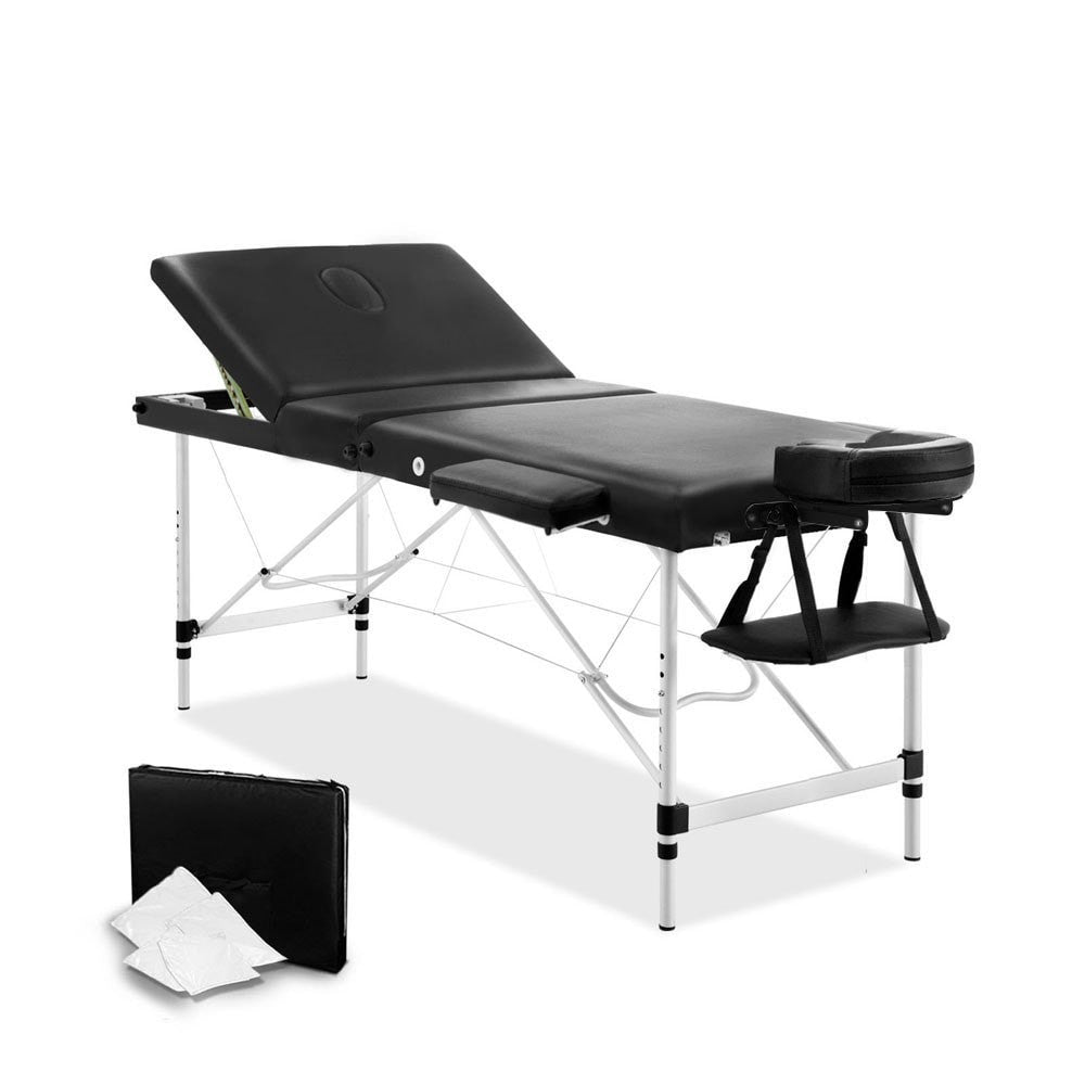 Portable Aluminium 3 Fold Massage Table Chair Bed Black 60cm