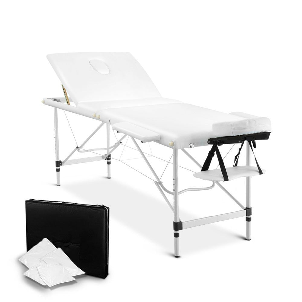Portable Aluminium 3 Fold Massage Table Chair Bed White 75cm