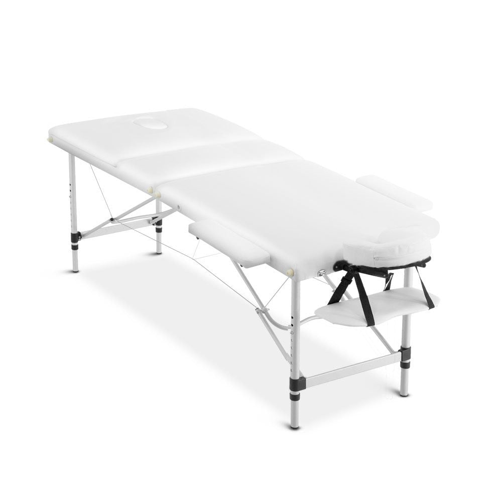 Massage Table 75cm 3 Fold Aluminium Beauty Bed Portable Therapy White