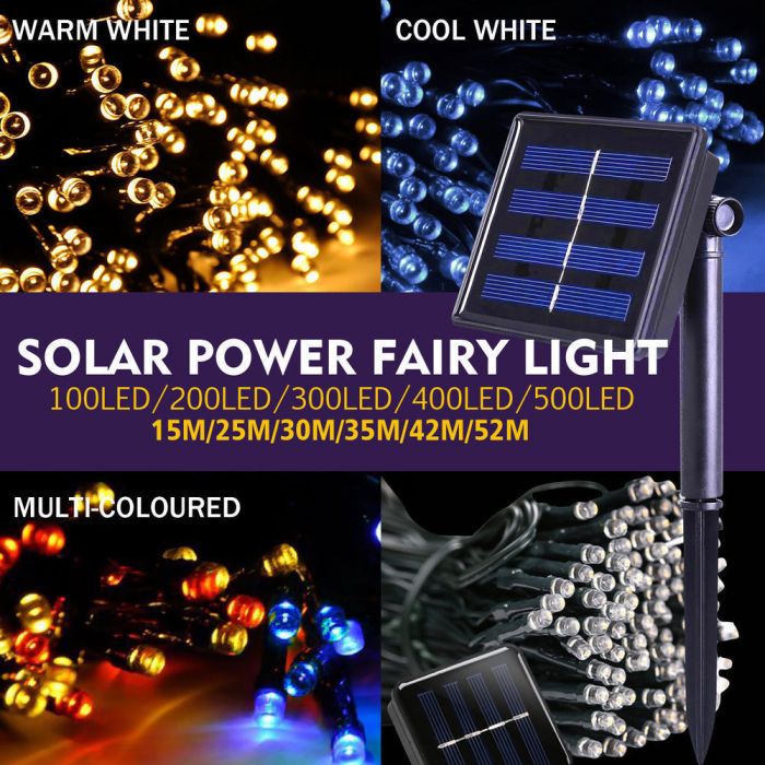 42M 400 LED Bulbs String Solar Powered Fairy Lights Garden Christmas Decor 8 Modes - Cool White