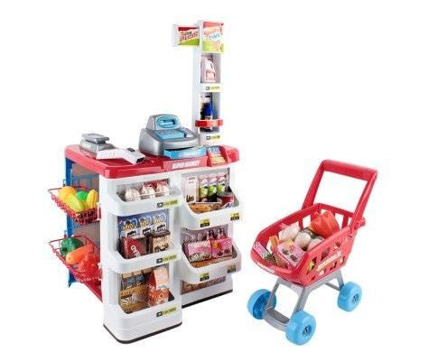 Kids Pretend Role Play Supermarket 24 Piece Playset Cash Register Trolley