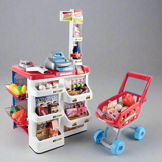 Kids Pretend Role Play Supermarket 24 Piece Playset Cash Register Trolley