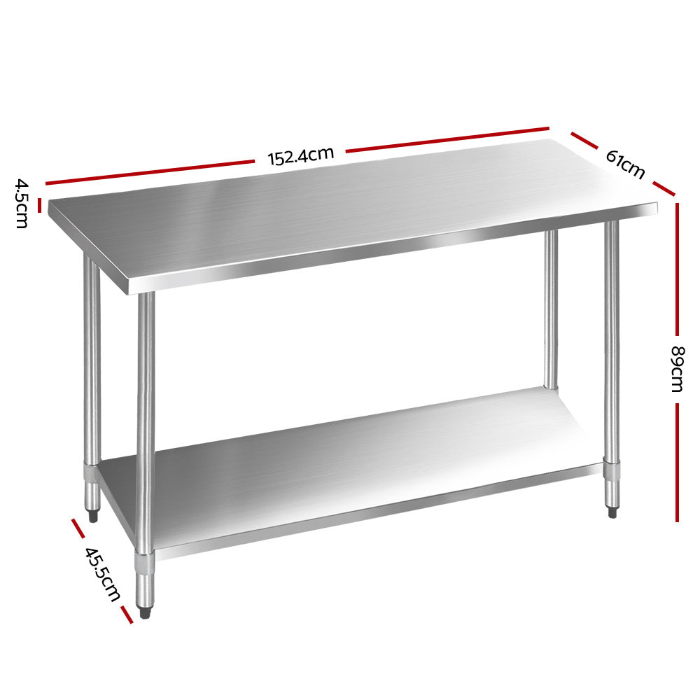 610x1524mm Commercial Stainless Steel Kitchen Bench