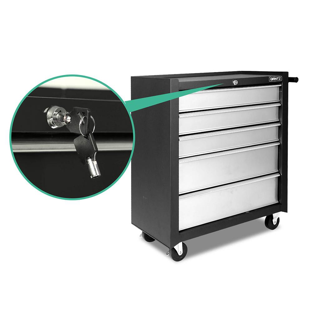 5 Drawer Mechanic Tool Box Cabinet Storage Trolley - Black & Grey