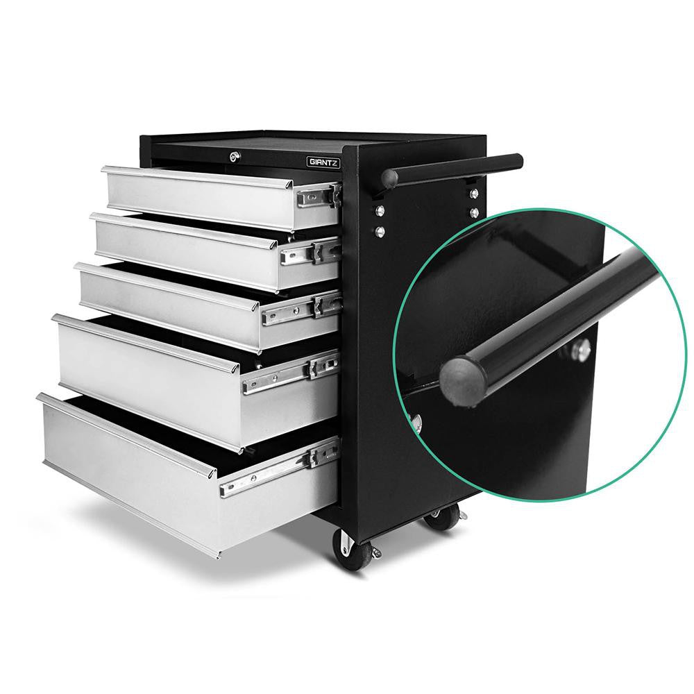 5 Drawer Mechanic Tool Box Cabinet Storage Trolley - Black & Grey