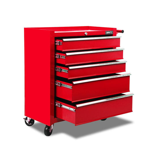 5 Drawer Mechanic Tool Box Cabinet Storage Trolley - Red