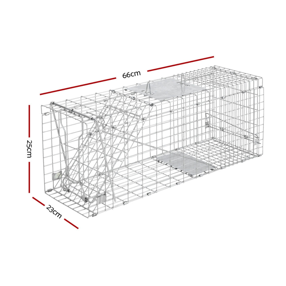 Set of 2 Humane Animal Trap Cage 66x23x25cm - Silver