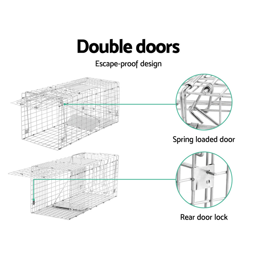 Set of 2 Humane Animal Trap Cage 66x23x25cm - Silver