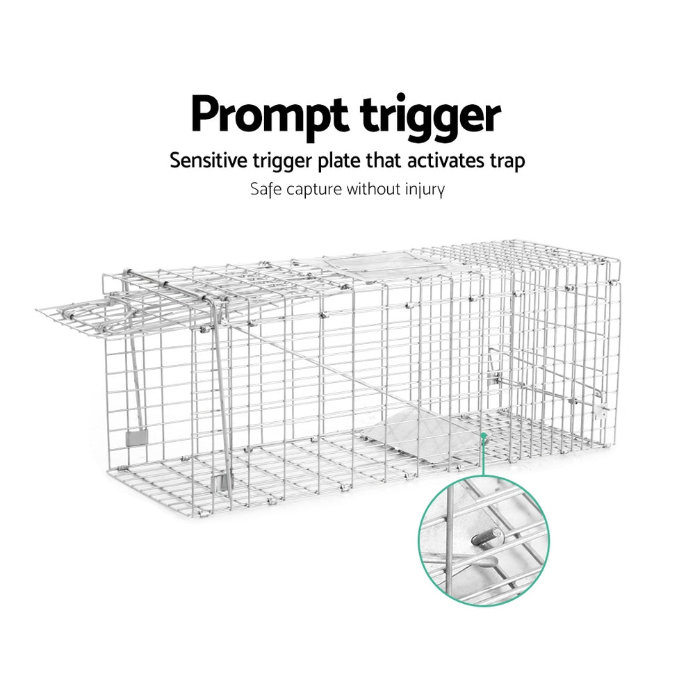 Set of 2 Humane Animal Trap Cage 66x23x25cm - Silver